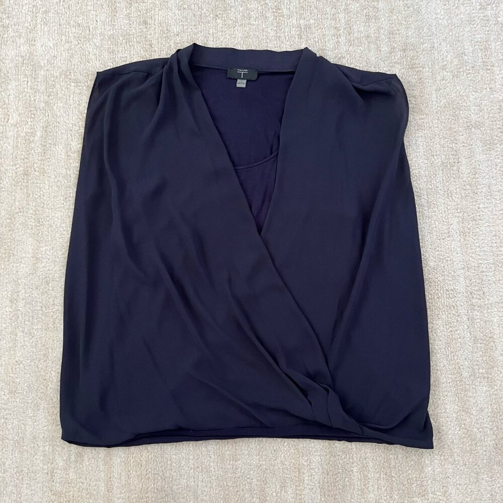 T Tahari Sleeveless Faux Wrap Surplice Work Blouse Top L